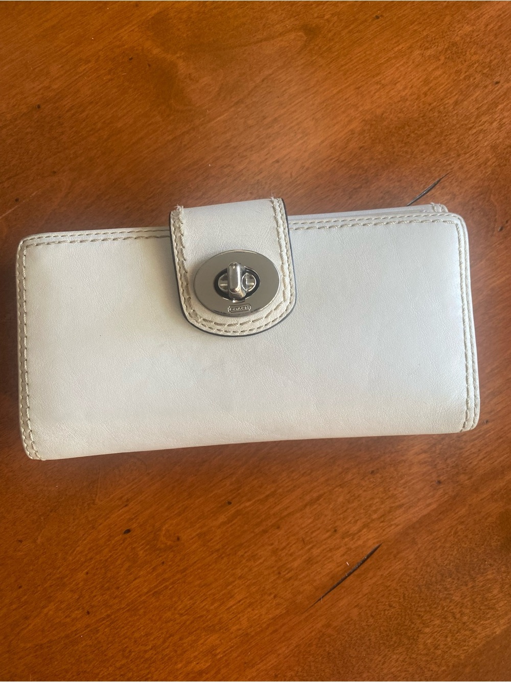 Vintage Coach White Leather Turnlock Wallet with Checkbook Holder